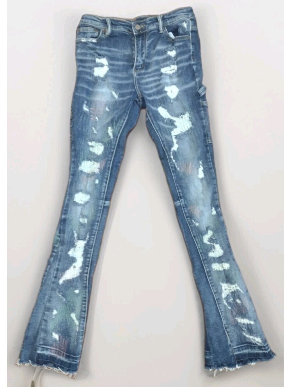 Valabasas Play Distressed Patchwork Cargo Stacked Jeans Youth 18 Womens XS S Y2K